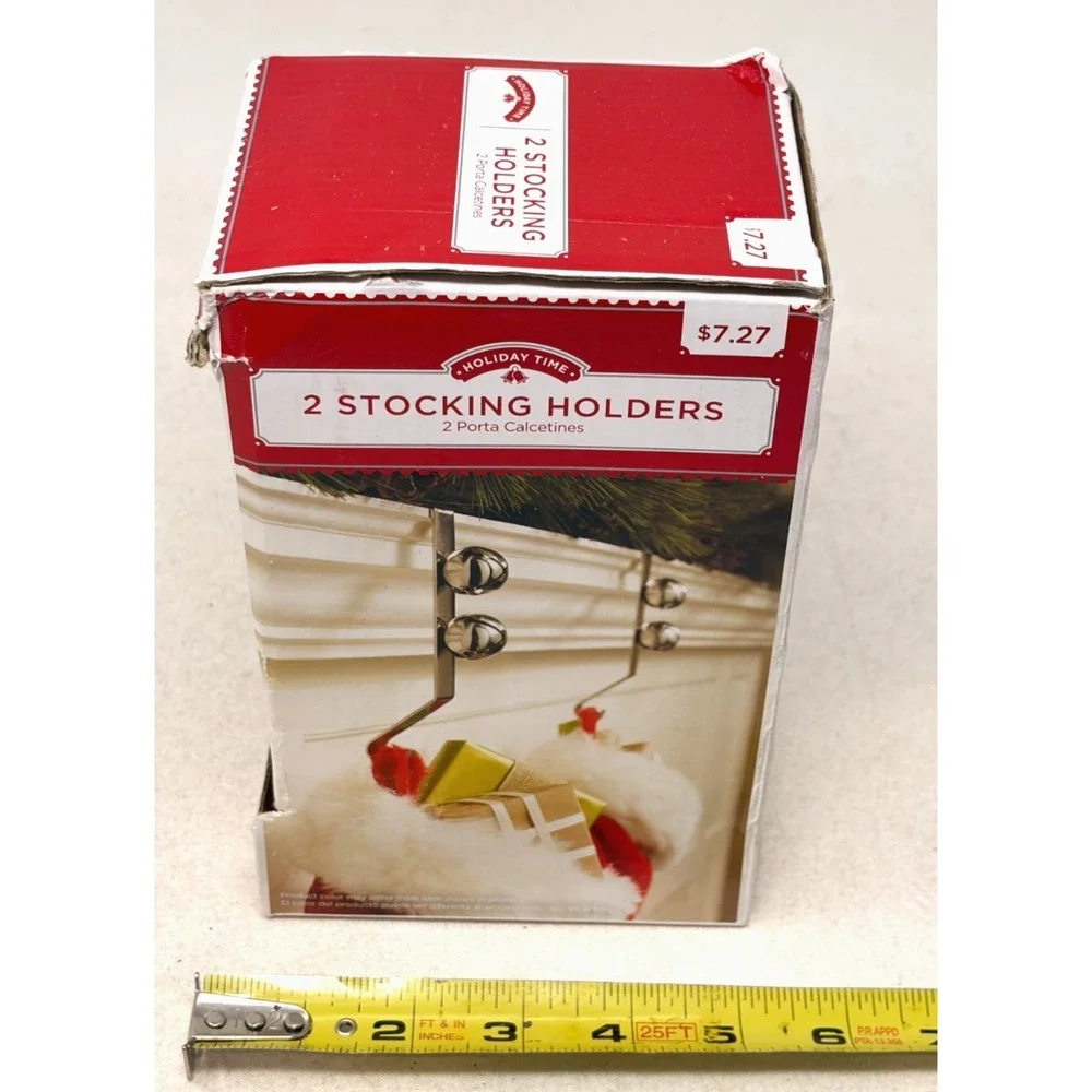 Holiday Time Gold Jingle Bell Stocking Holders Set of 2 Mantel Hangers